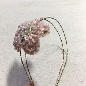 🎃Gold Headband Pink Jeweled Flower